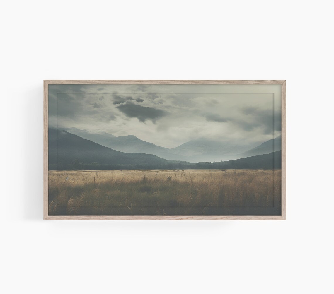 Moody Mountain Landscape Golden Field Morning Mist Fine Art Poster