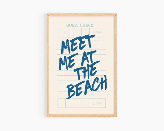 Meet Me at the Beach Retro Diner Guest Check Typography Poster
