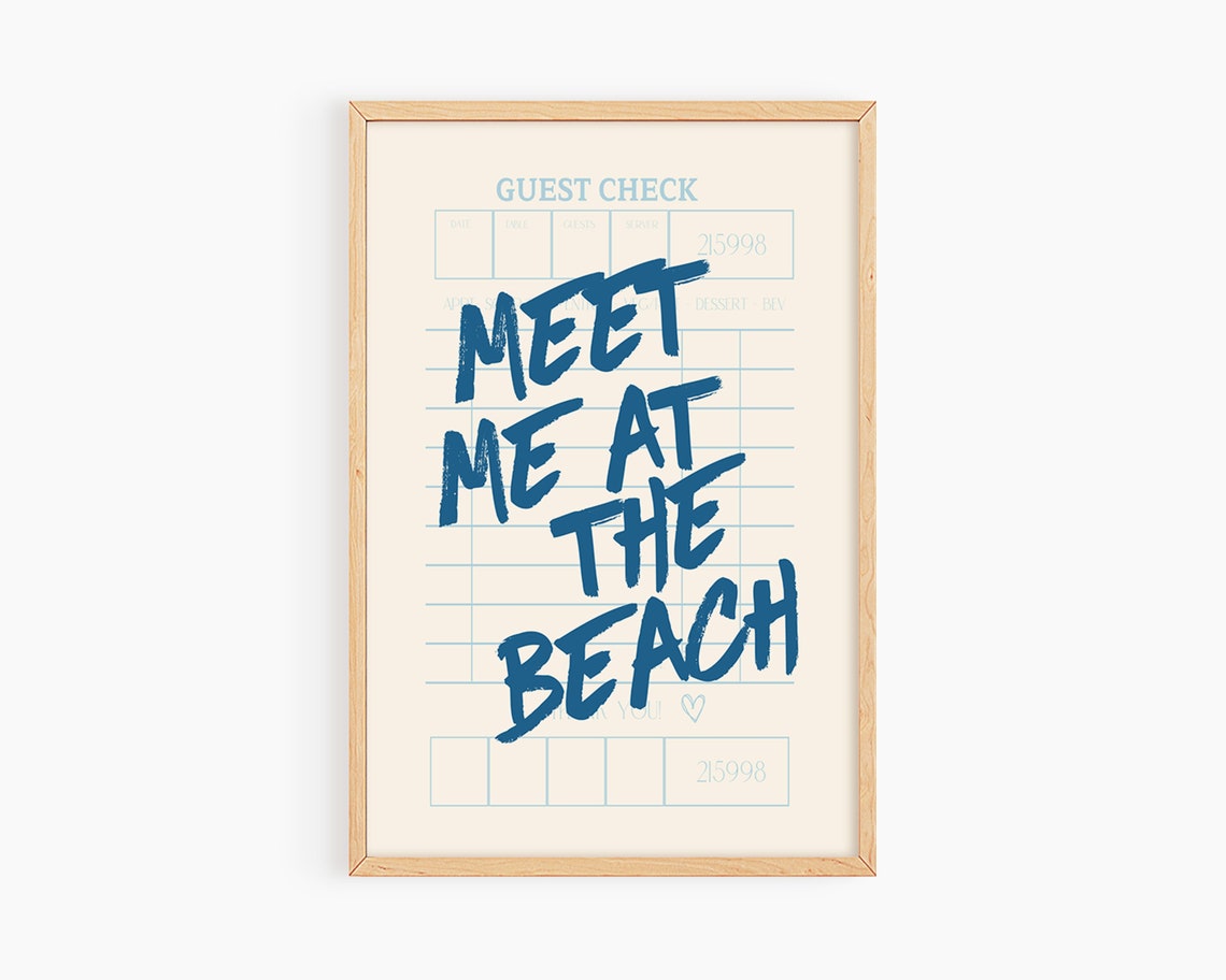 Meet Me at the Beach Retro Diner Guest Check Typography Poster