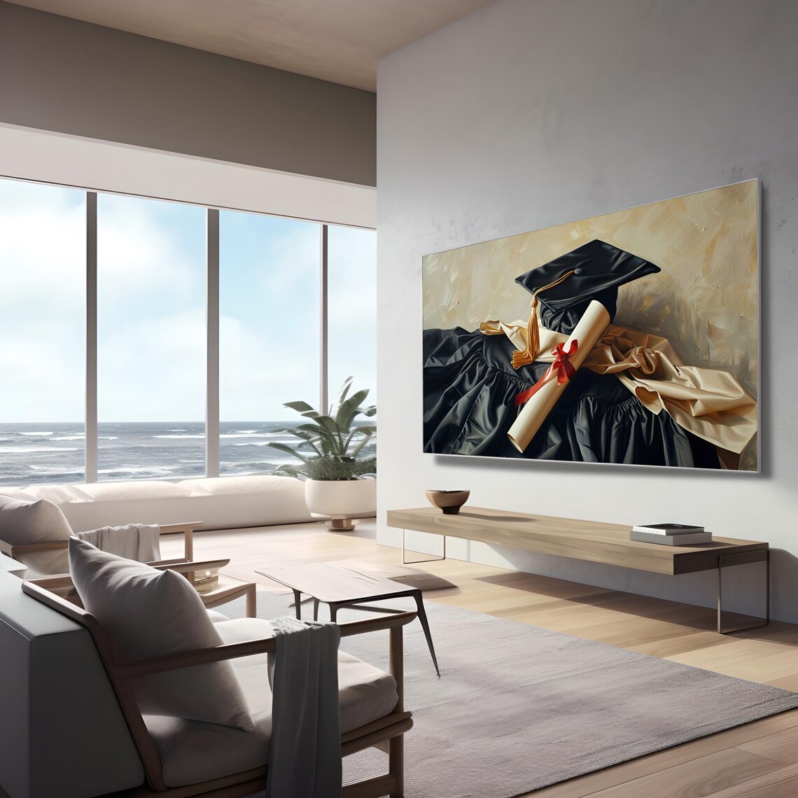 Graduation Cap Gown and Diploma Oil Painting Still Life Poster - Image 3