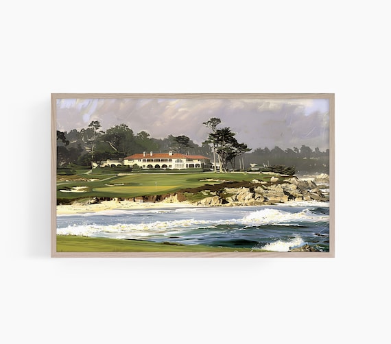 Coastal Golf Clubhouse on a Rocky Cliff Seascape Painting Poster