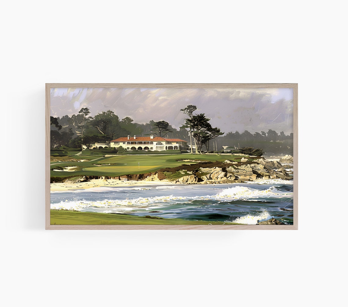 Coastal Golf Clubhouse on a Rocky Cliff Seascape Painting Poster