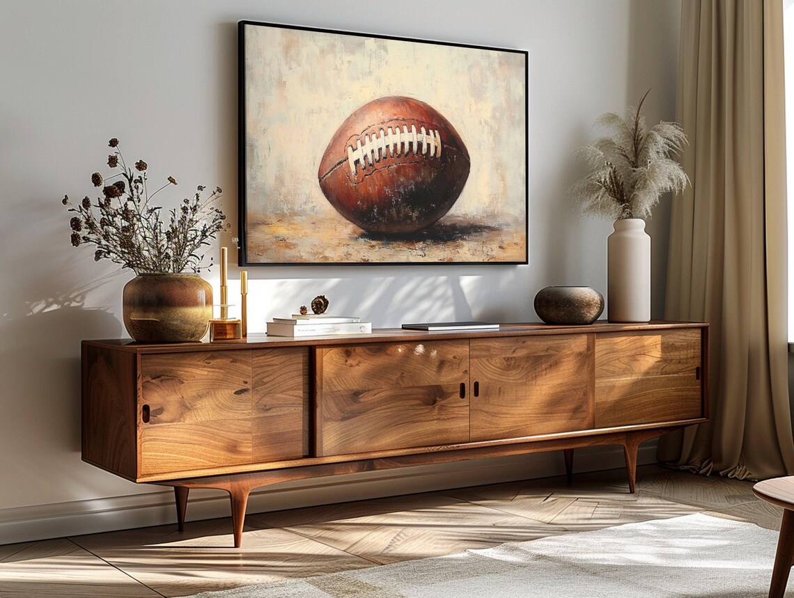 Football Season Close Up Vintage Leather Football Textured Art Poster - Image 3