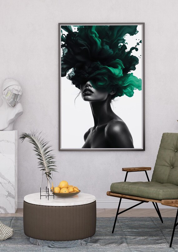 Woman With Green Ink Veil Abstract Artistic Portrait Art Poster