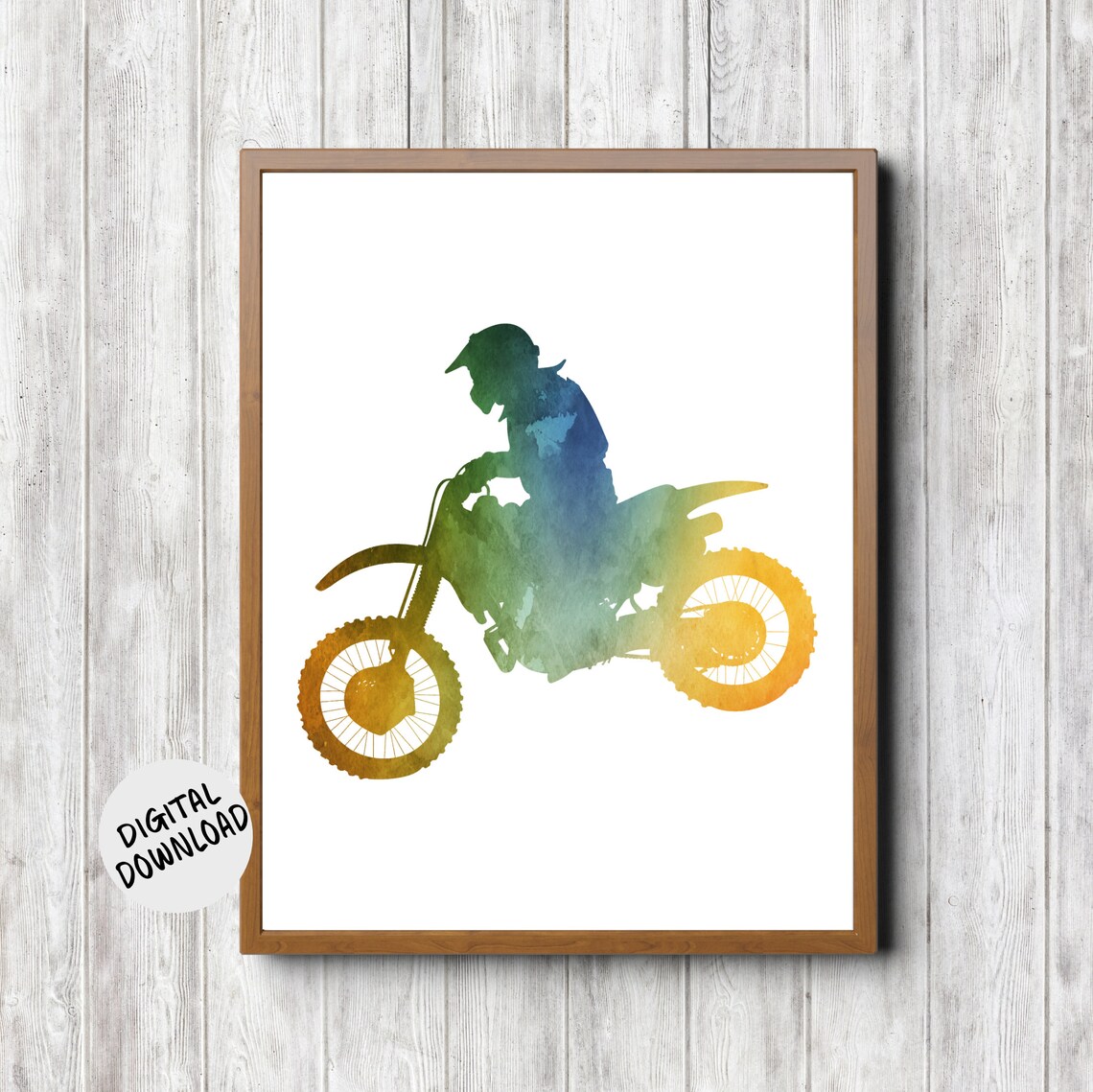 Watercolor Motocross Dirt Bike Rider Silhouette Sports Poster