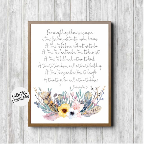 Ecclesiastes 3 Verse 1 4 Floral Watercolor Christian Scripture Print