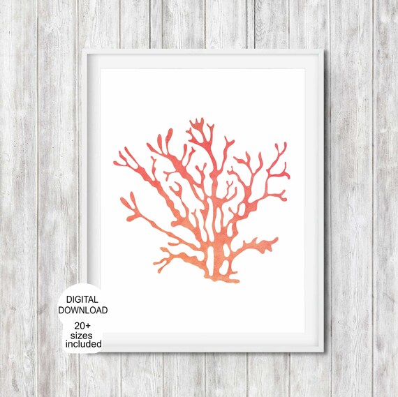 Sea Coral Wall Art Beach Theme Hamptons Style Print Coastal Bathroom Nursery Girls Room Decor Ocean Inspired Beach House