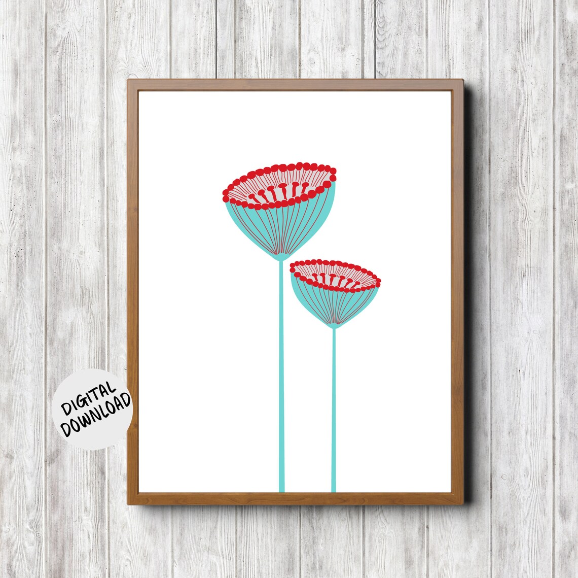 Turquoise and Red Modern Poppy Flower Graphic Decor Art Print