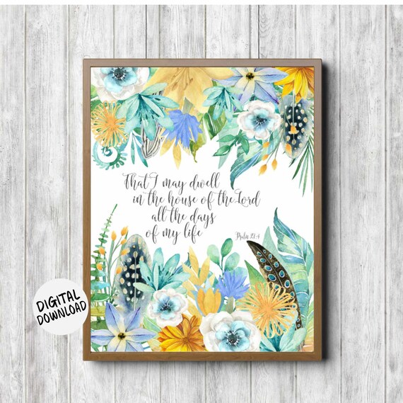 Psalm 27 4 Scripture Floral Watercolor House of the Lord Poster