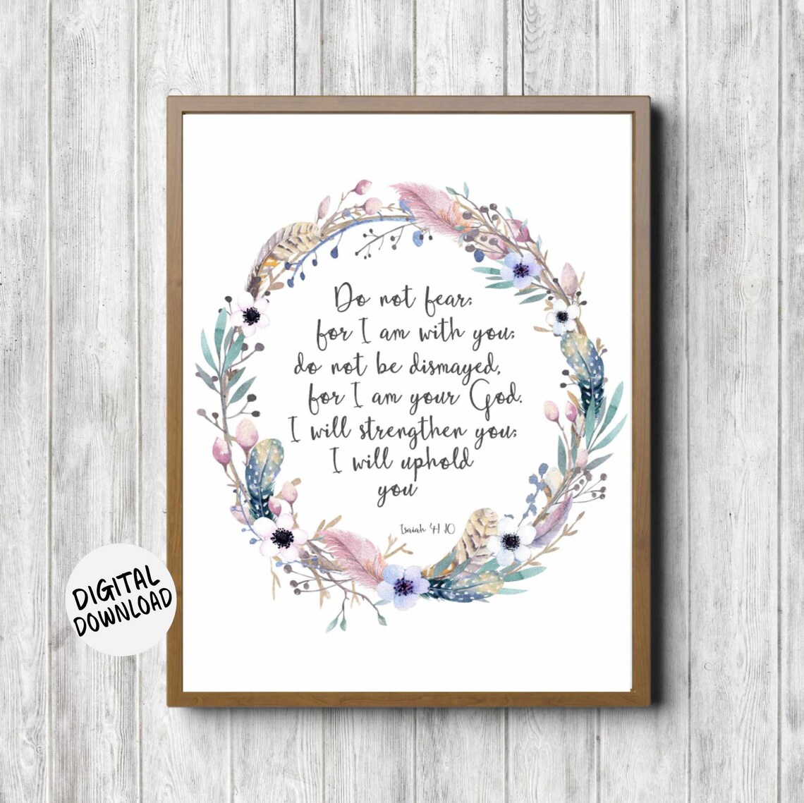 Isaiah 41:10 Bible Verse Poster Do Not Fear Watercolor Wreath Artwork
