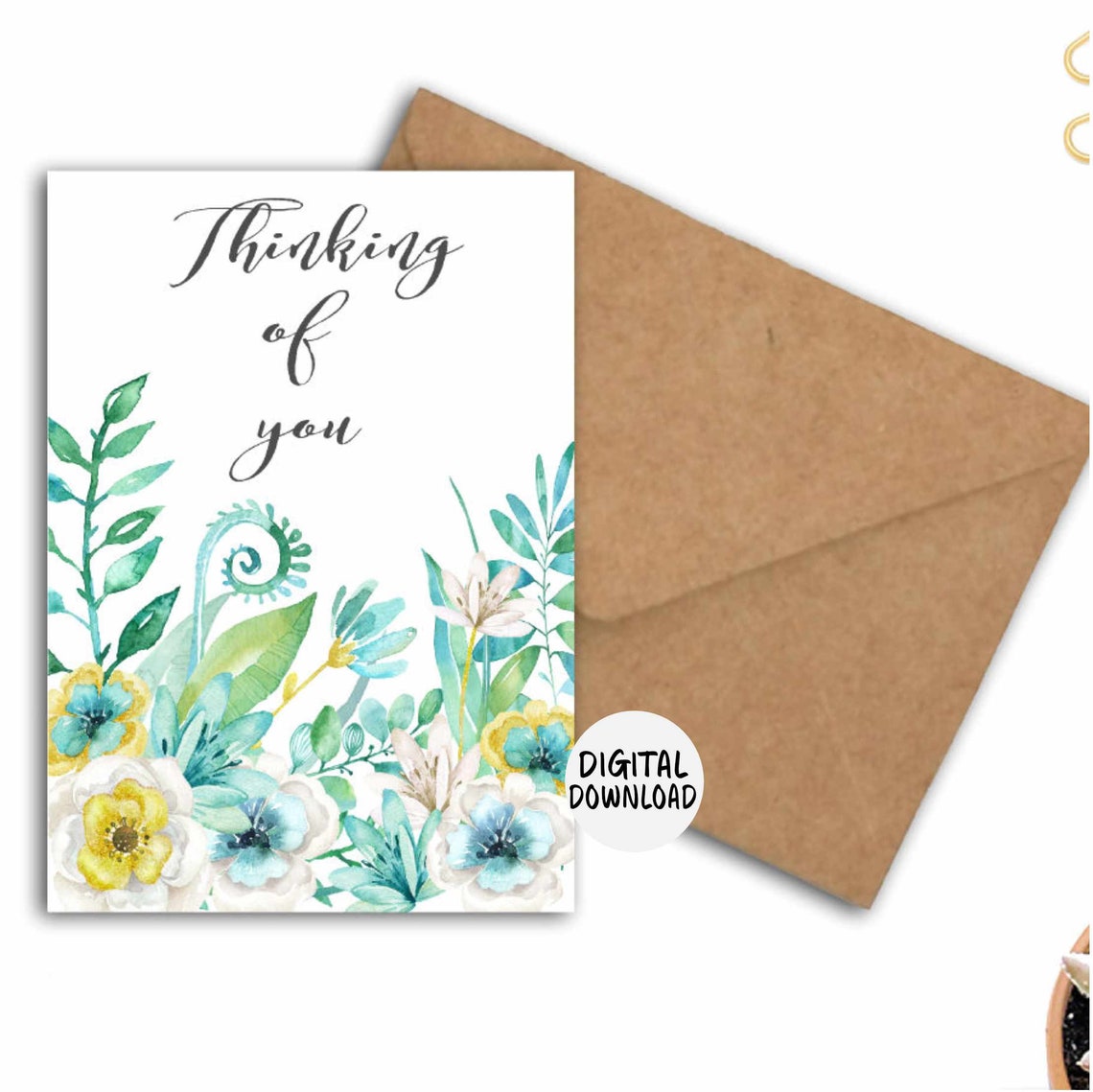 Thinking of You Watercolor Flower Greeting Card Keepsake Poster