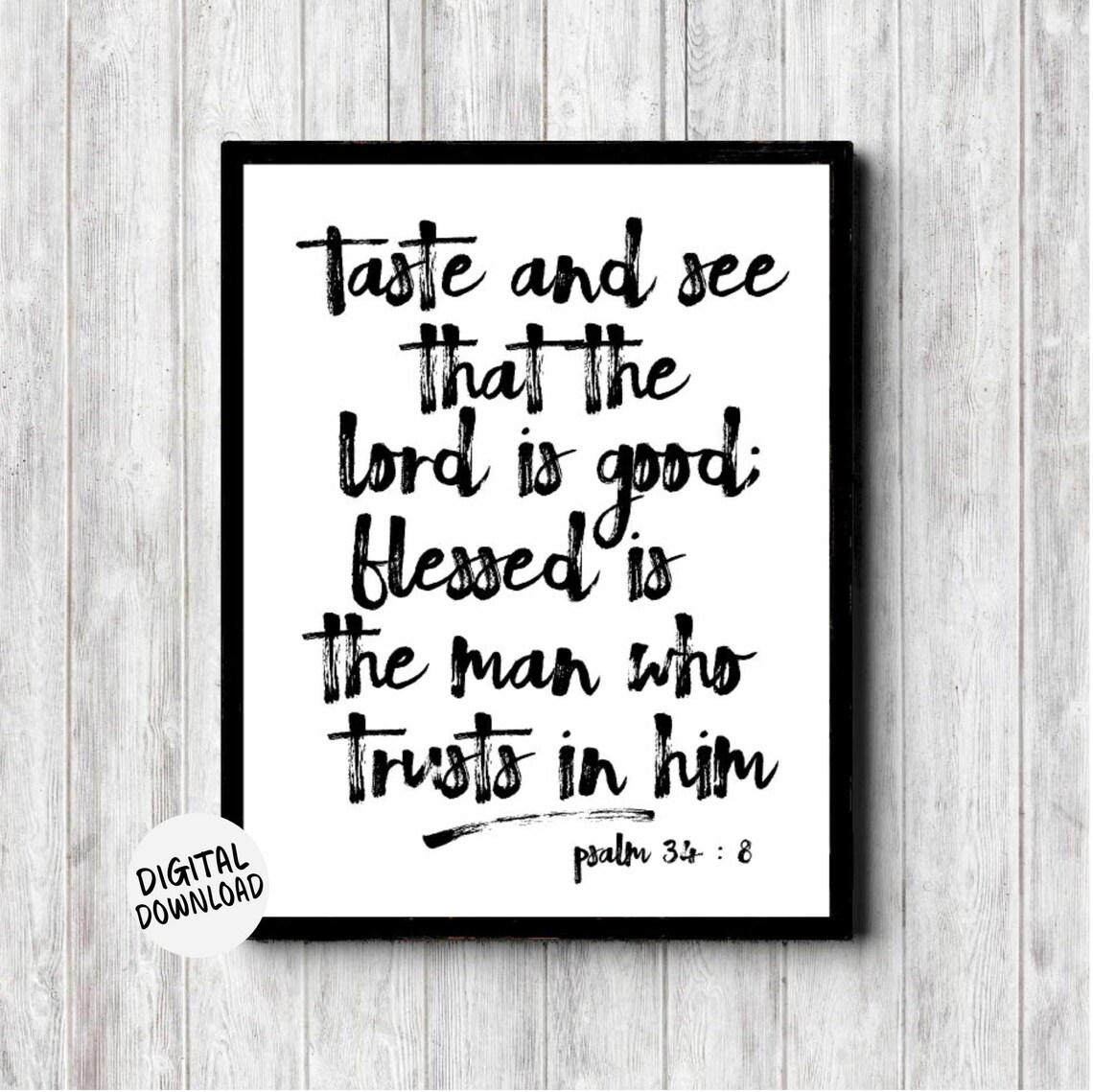 Psalm 34:8 Typography Scripture Art Print
