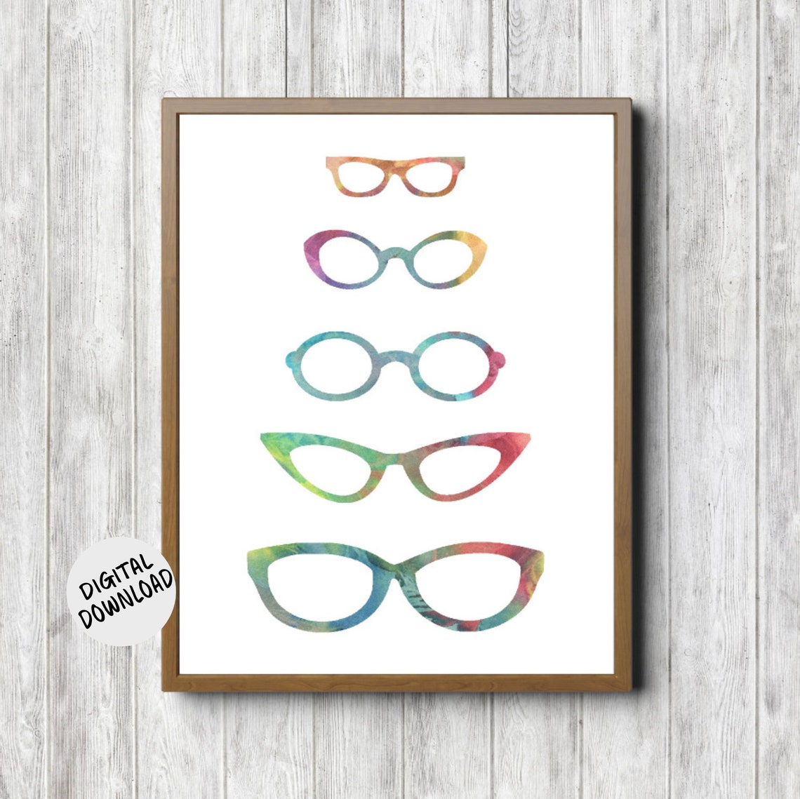 Five Colorful Watercolor Eyeglasses Optometrist Office Decor Poster