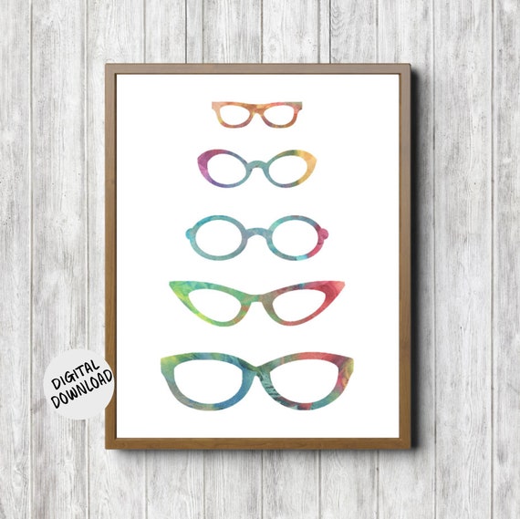 Watercolor Fashion Eyewear Wall Art Colorful Eyeglass Spectacles Optometrist Optician Gift Multi Color Poster Office Decor