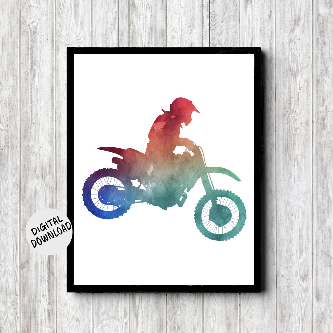 Dirt Bike Racing Watercolor Art Print, Boys Room Decor