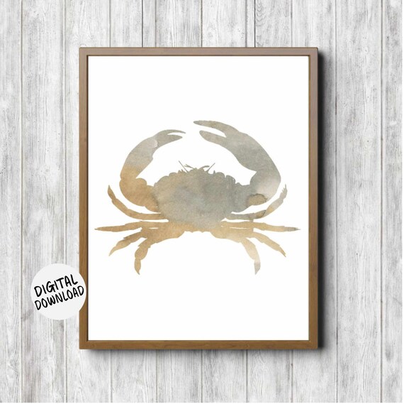 Sea Life Animal Poster Watercolor Crab Wall Decor Neutral Office Bathroom Wall Art 11 X 14 8 X 10 5 X 7