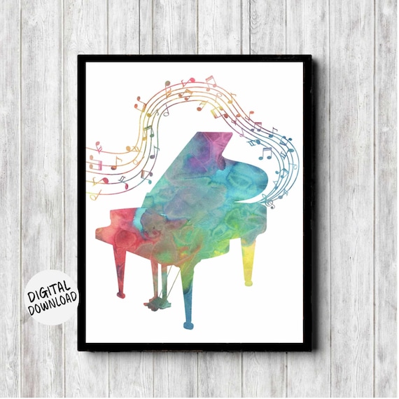 Watercolor Piano Music Art Print, Music Notes