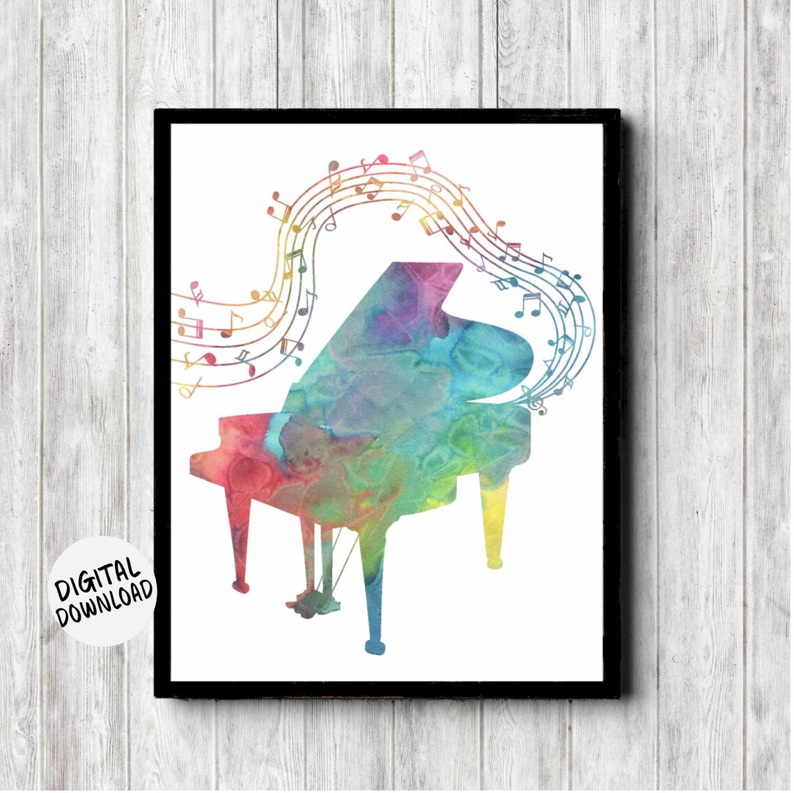 Watercolor Piano Music Art Print, Music Notes