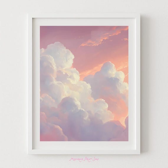 Dreamy Cloud Art Fairytale Sky Peach And Purple Decor Fluffy Clouds Pastel Dream Bedroom Wall