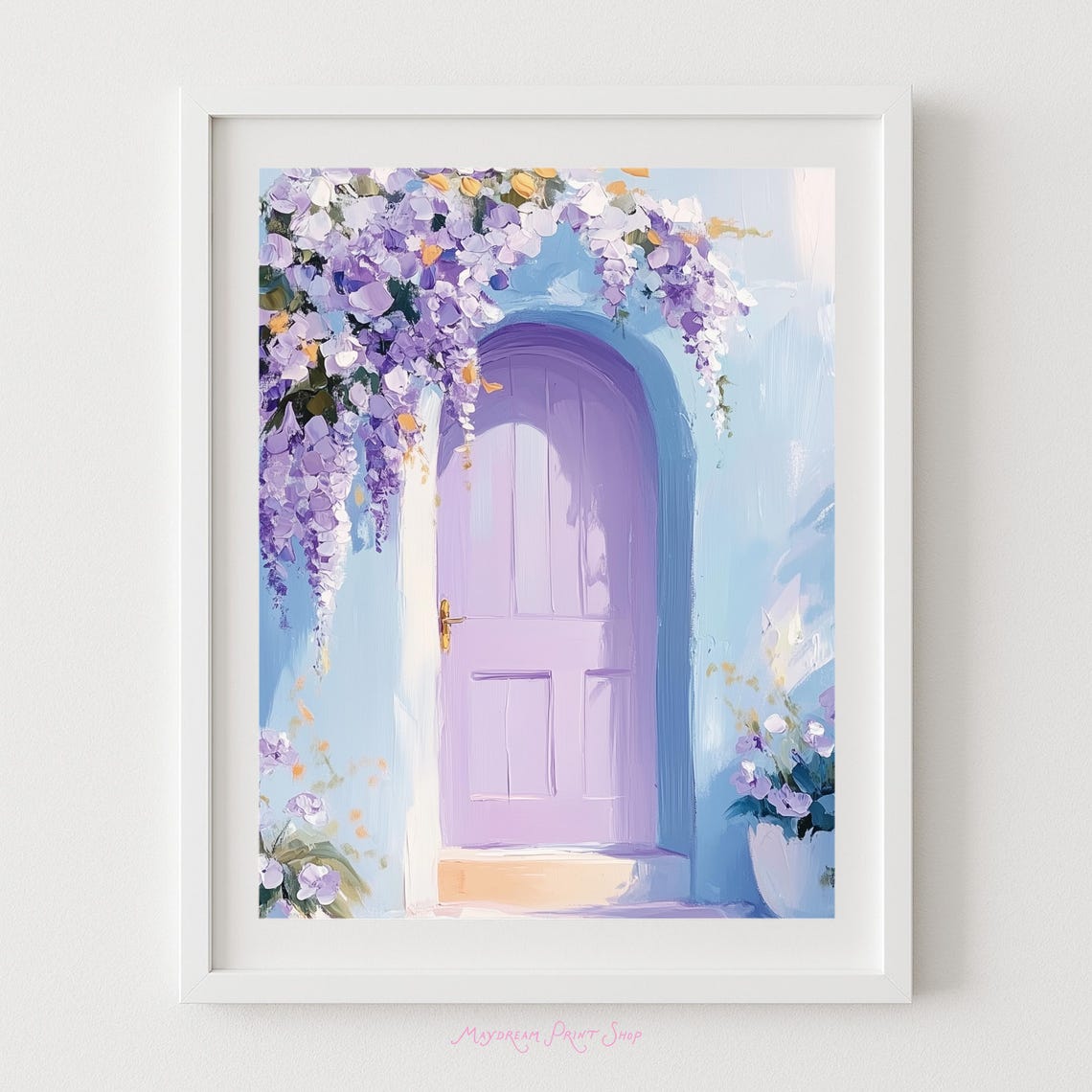 Lavender Door with Wisteria Blossoms Pastel Floral Cottage Art Poster