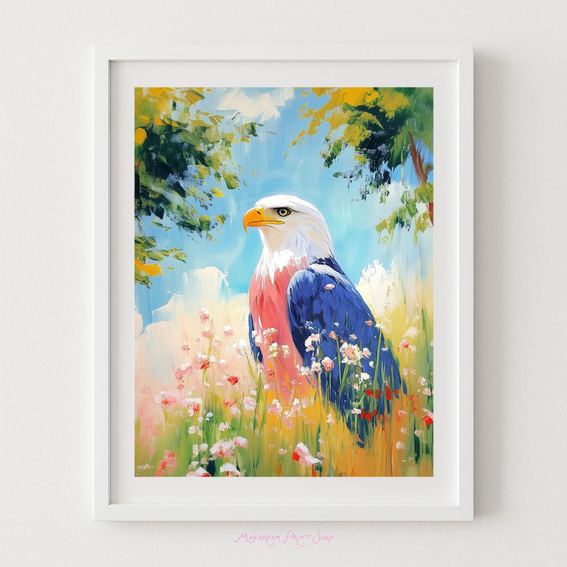 Bald Eagle Red White And Blue Patriotic Wildlife Portrait Wall Art