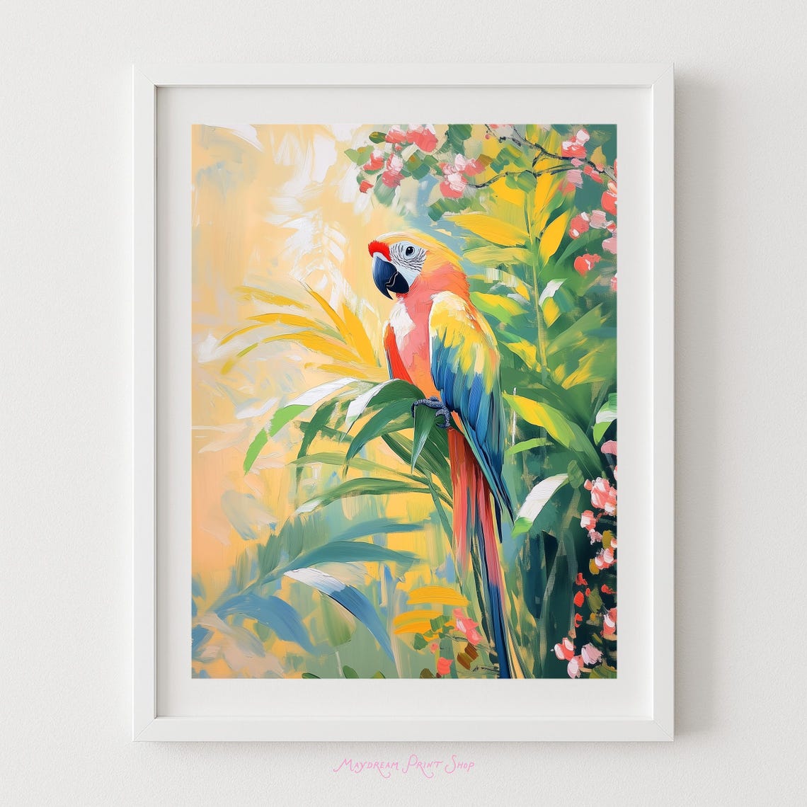 Scarlet Macaw Parrot Tropical Jungle Bird Painting Art Poster