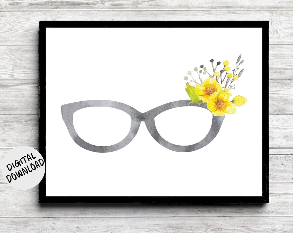 Watercolor Eyeglasses With Flowers Art Print