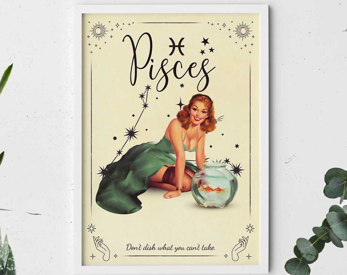Pisces Zodiac Sign Art Print, Birthday Gift