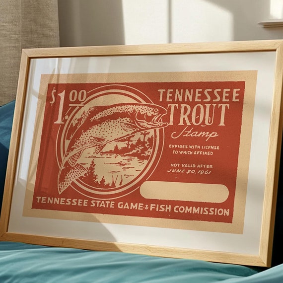 Tennessee Trout Fishing Retro Art Print, Angler Decor