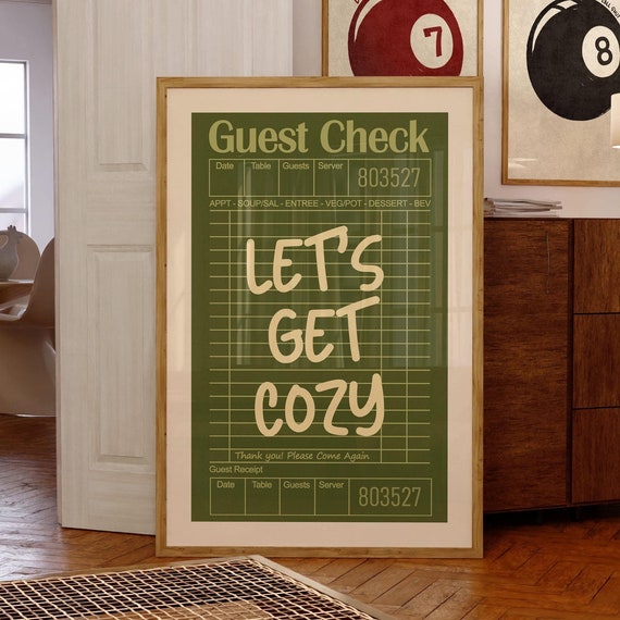 Lets Get Cozy Guest Check Print Retro Fall Wall Art Kitchen Decor Halloween Poster Trendy