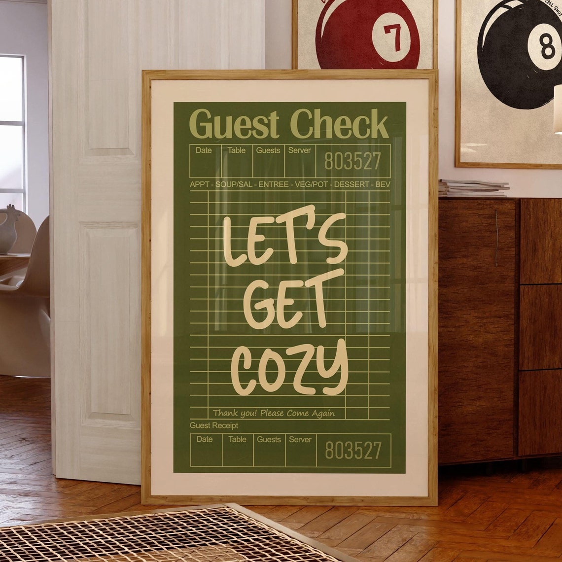 Lets Get Cozy Guest Check Print Retro Fall Wall Art Kitchen Decor Halloween Poster Trendy