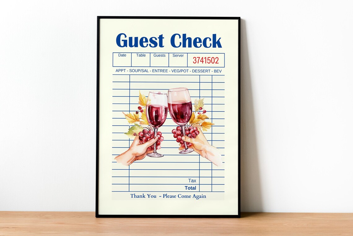 Guest Check Cheers Cocktail Print, Kitchen Wall Art