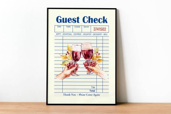 Guest Check Cheers Cocktail Print, Kitchen Wall Art