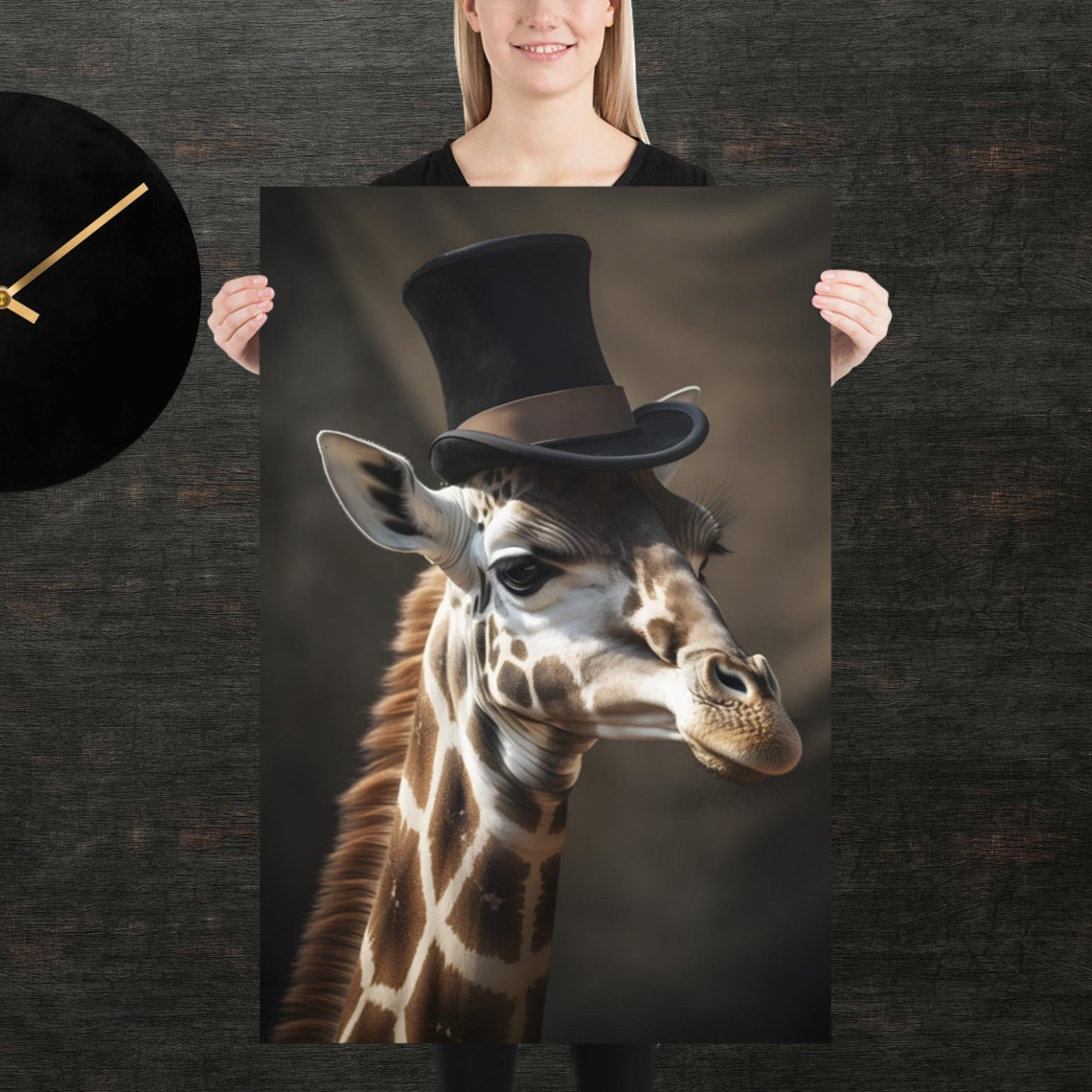 Tophat Giraffe Cute Animal Poster Fancy Portrait Unique Art