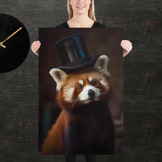 Tophat Red Panda Cute Animal Poster Fancy Portrait Unique Art