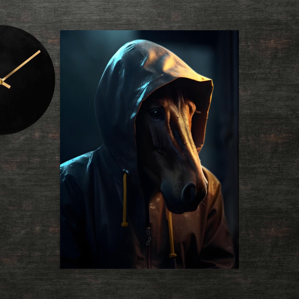 Dark Horse Wearing A Hooded Raincoat In A Moody Cinematic Night Poster