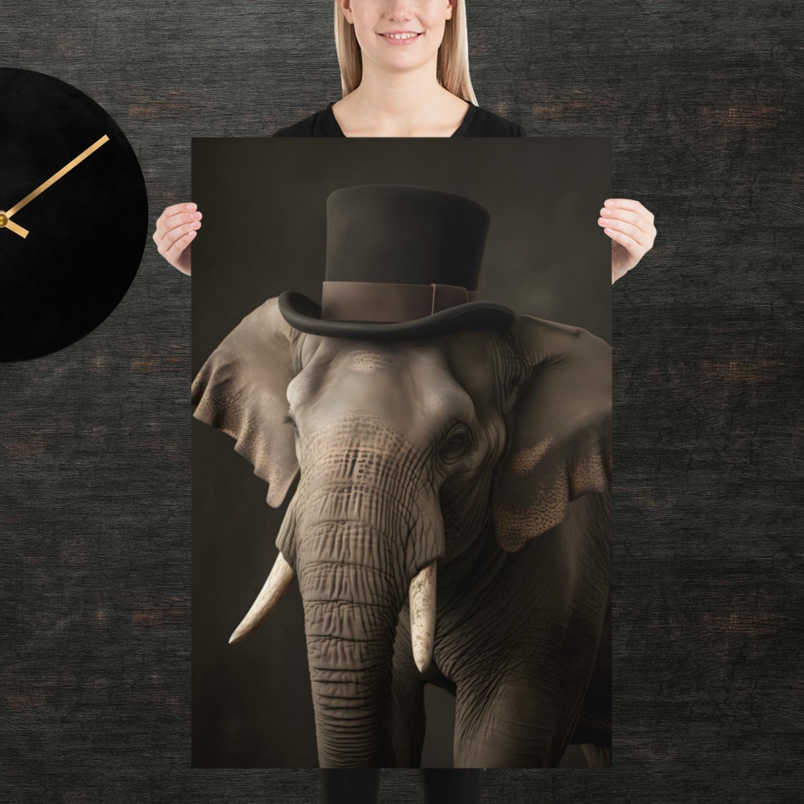 Tophat Elephant Cute Animal Poster Fancy Portrait Unique Art