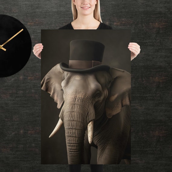 Tophat Elephant Cute Animal Poster Fancy Portrait Unique Art