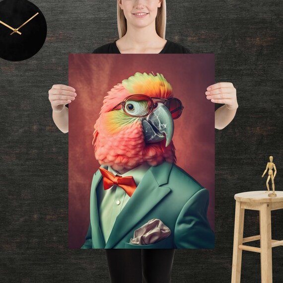 Parrot 80s Style Retro Poster Eighties Wall Art Living Room Funny Decor