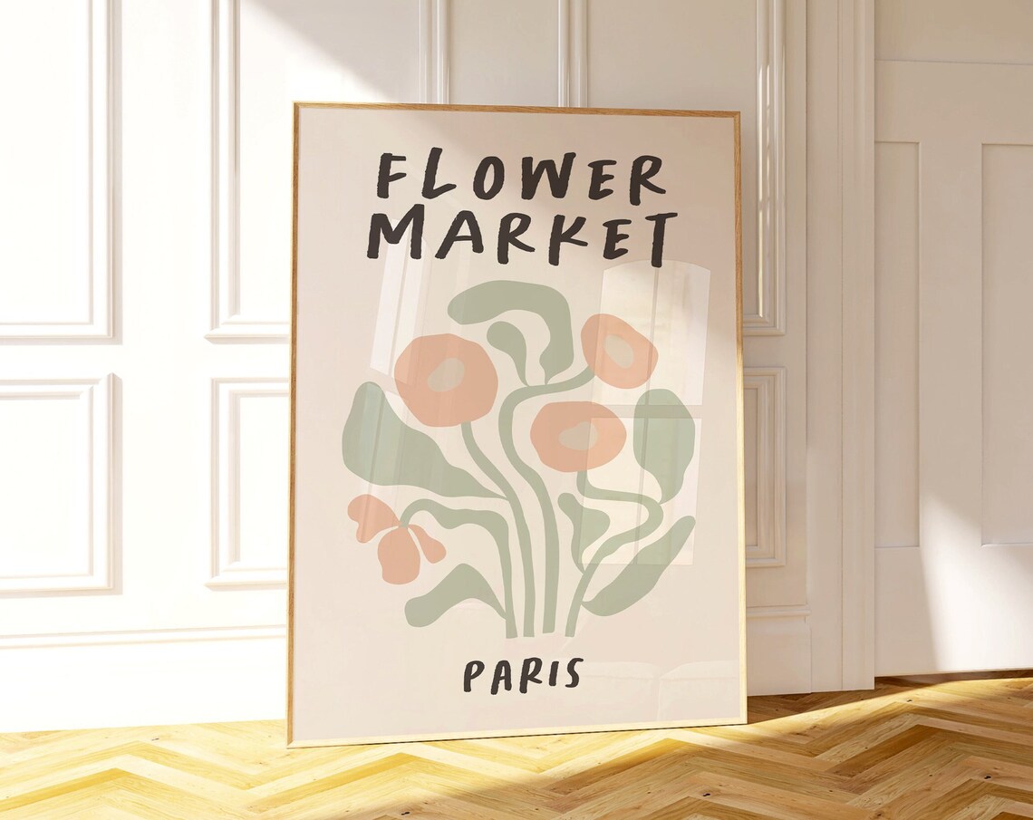 Paris Flower Market Chic Sage Green Blossom Minimal Floral Poster