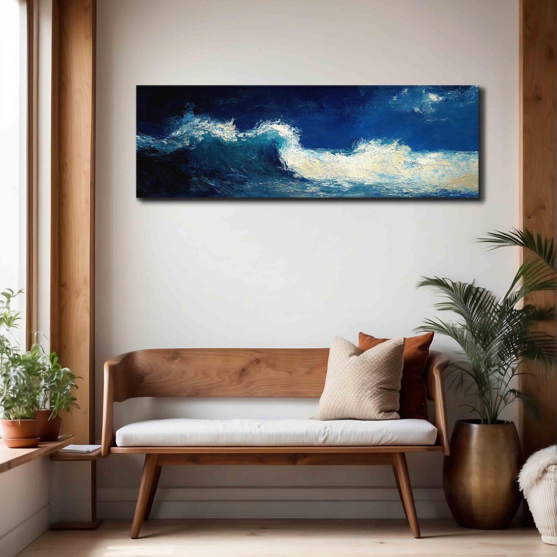 Moonlit Ocean Wave Night Seascape Dark Blue Panoramic Art Poster - Image 4