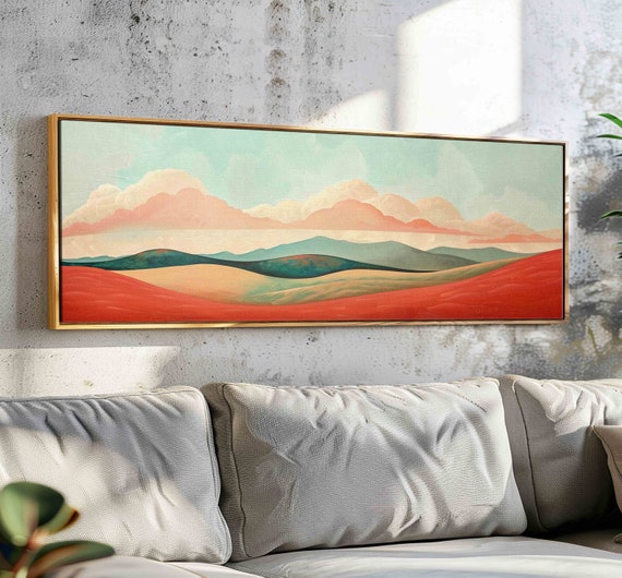 Modern Landscape Wall Art Muted Pastel Tones Moody Panoramic Print Horizontal Wall Art Framed Large Wide Landscape Art Print Boho Decor