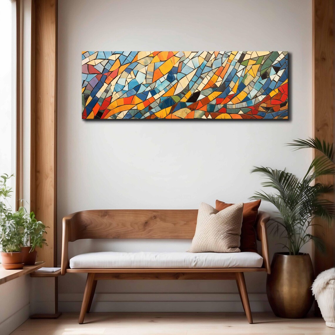 Colorful Flowing Shard Mosaic Abstract Blue Orange Panoramic Art Print - Image 4