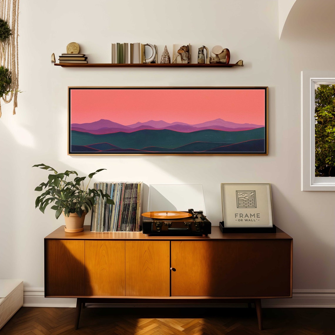 Coral Sunset Layered Mountain Ridges Minimal Modern Landscape Wall Art - Image 2