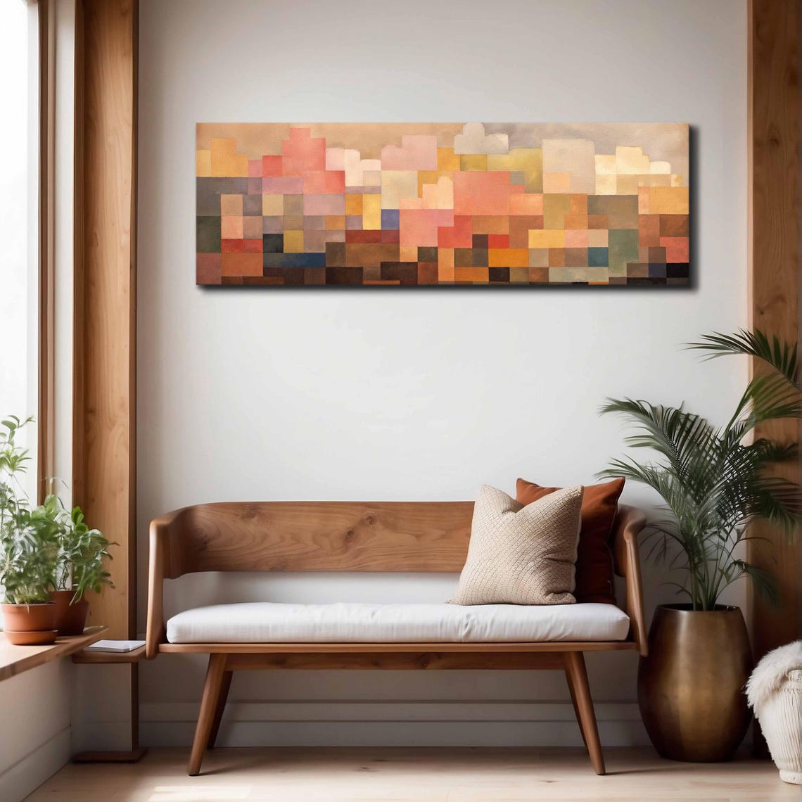 Minimal Mid Century Modern Wall Art Framed Horizontal Modern Cloud Wall Art Above Bed Decor Boho Wall Art Large Wide Wall Art - Image 4
