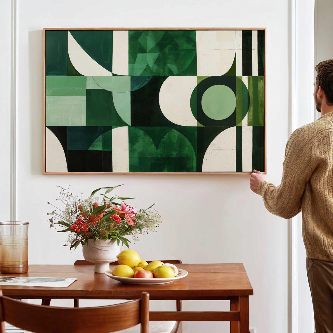 Mid Century Modern Wall Art Framed Print Above Bedsofa Decor Modern Horizontal Wall Art Geometric Wall Decor Large Wall Art Framed