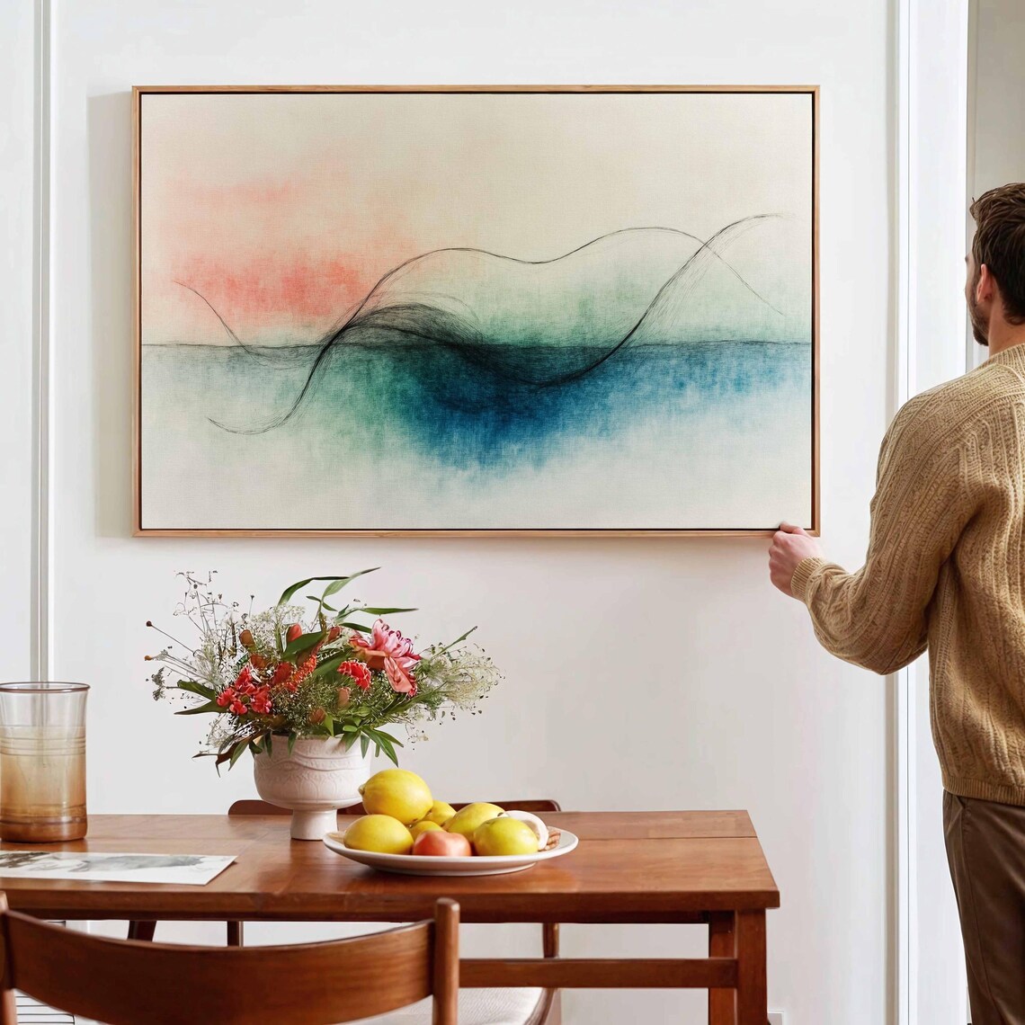 Minimalist Abstract Wave Art Print, Tranquil Ocean Inspired