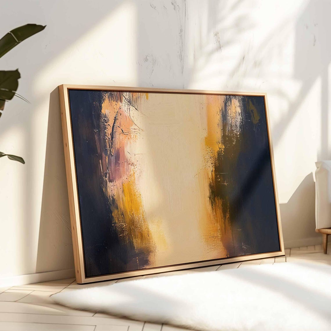 Black Gold Cream Abstract Textured Gradient Painting Modern Wall Art - Image 4