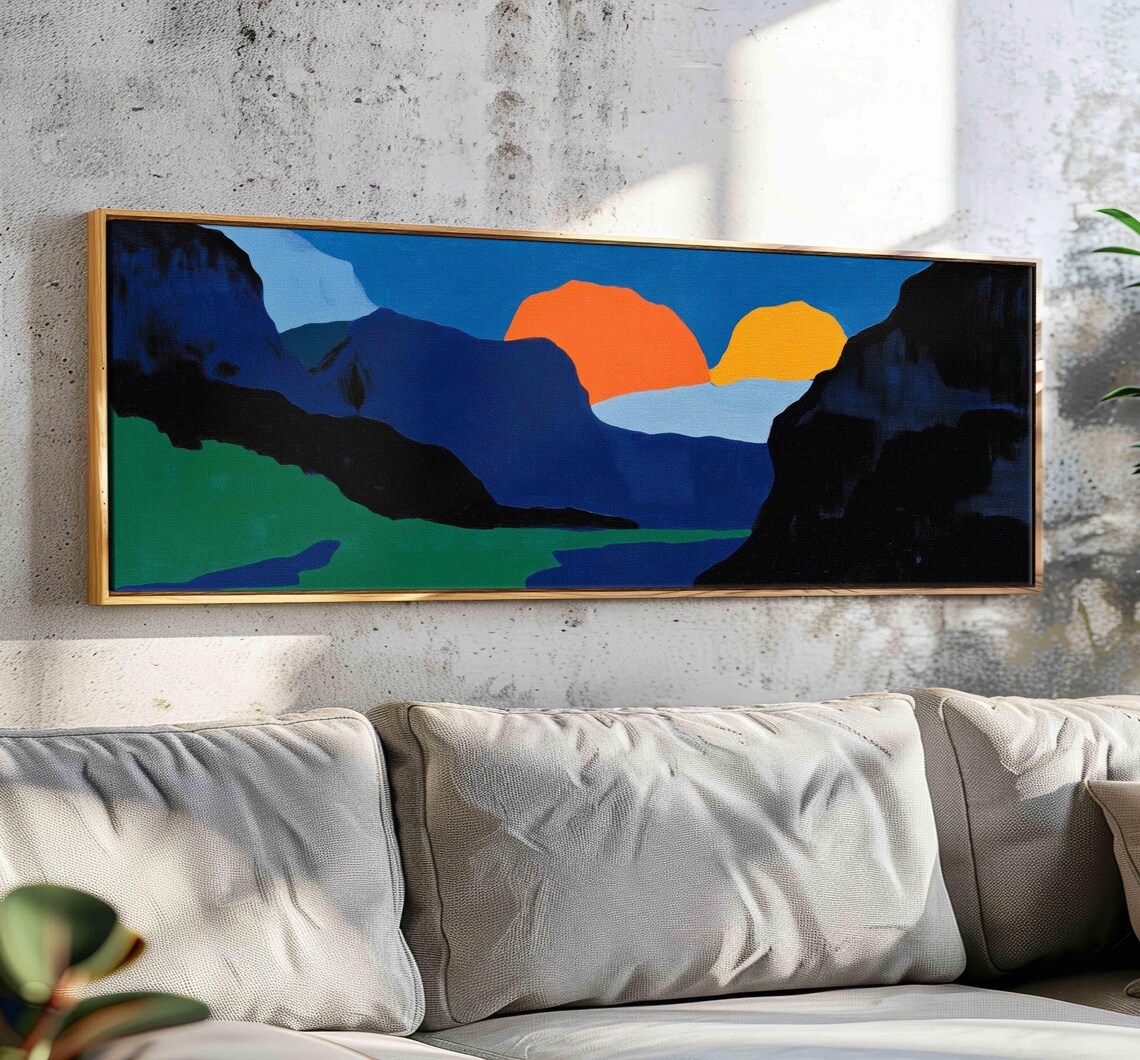 Modern Landscape Art Print, Minimal Horizontal Panorama