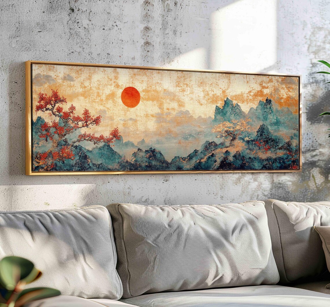 Vintage Japanese Tapestry, Boho Asian Textile Art Print